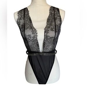 Escante NWT Sexy Black and Diamonds Teddy